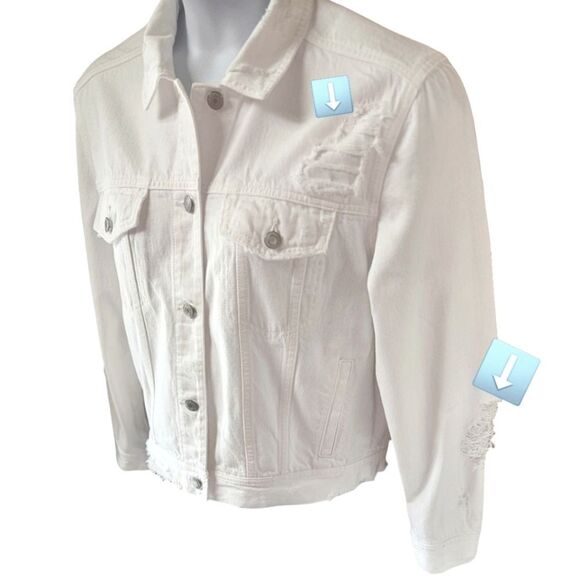 AMERICAN EAGLE White Ripped, Distressed, Cropped Denim Jacket Size Large - Picture 3 of 16